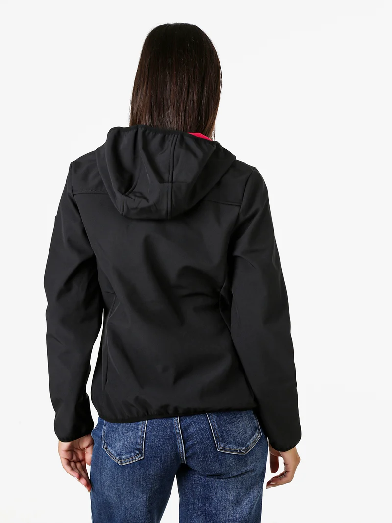 Giacca a vento da donna impermeabile con cappuccio e interno in micropile - nero