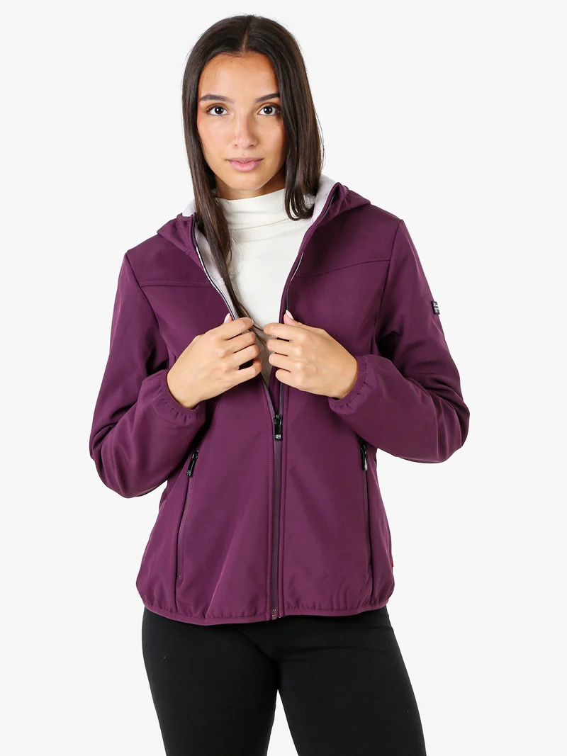 Giacca a vento da donna impermeabile con cappuccio e interno in micropile - viola