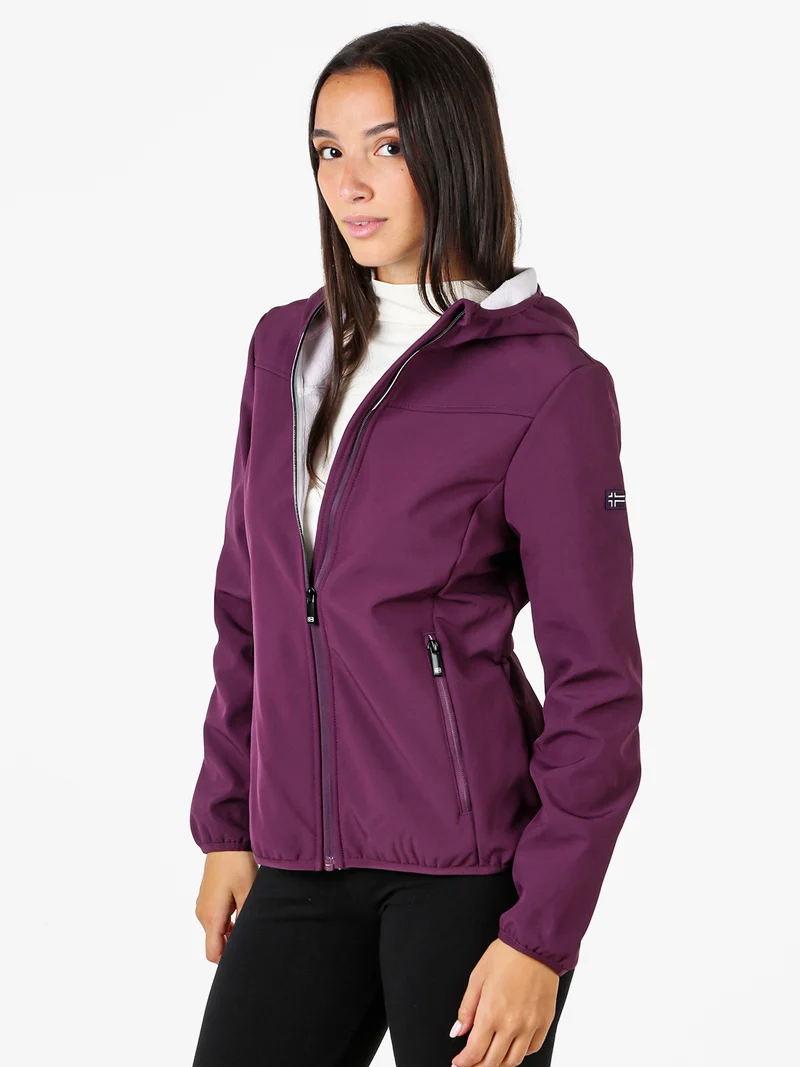 Giacca a vento da donna impermeabile con cappuccio e interno in micropile - viola