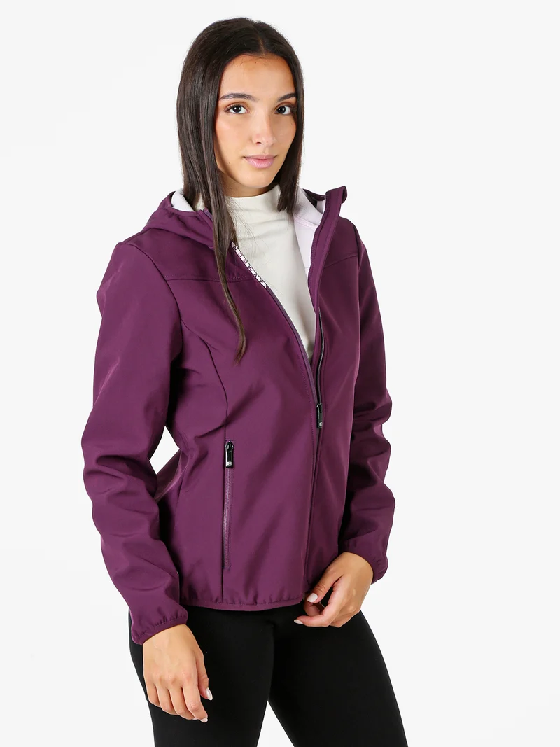Giacca a vento da donna impermeabile con cappuccio e interno in micropile - viola