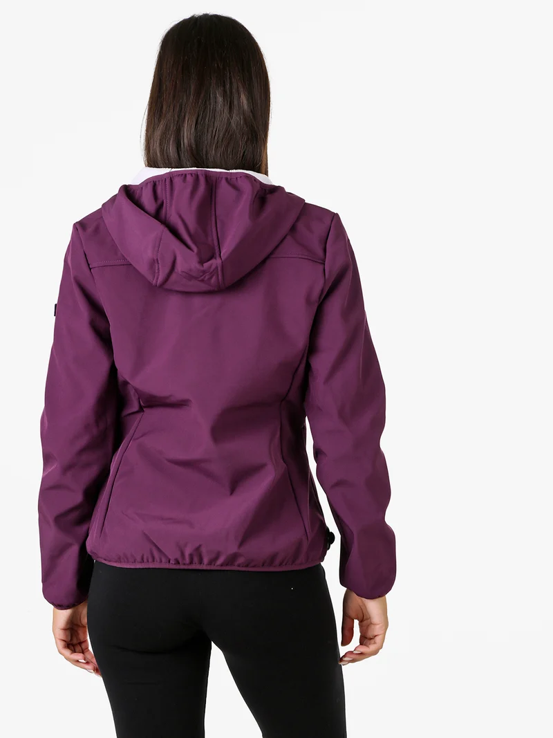Giacca a vento da donna impermeabile con cappuccio e interno in micropile - viola