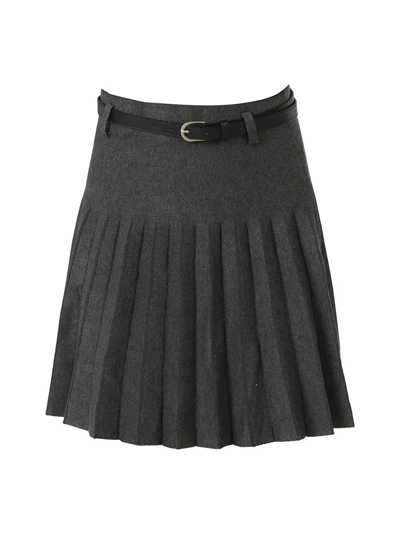 Gonna corta in maglia da donna a vita alta con pieghe - grigio
