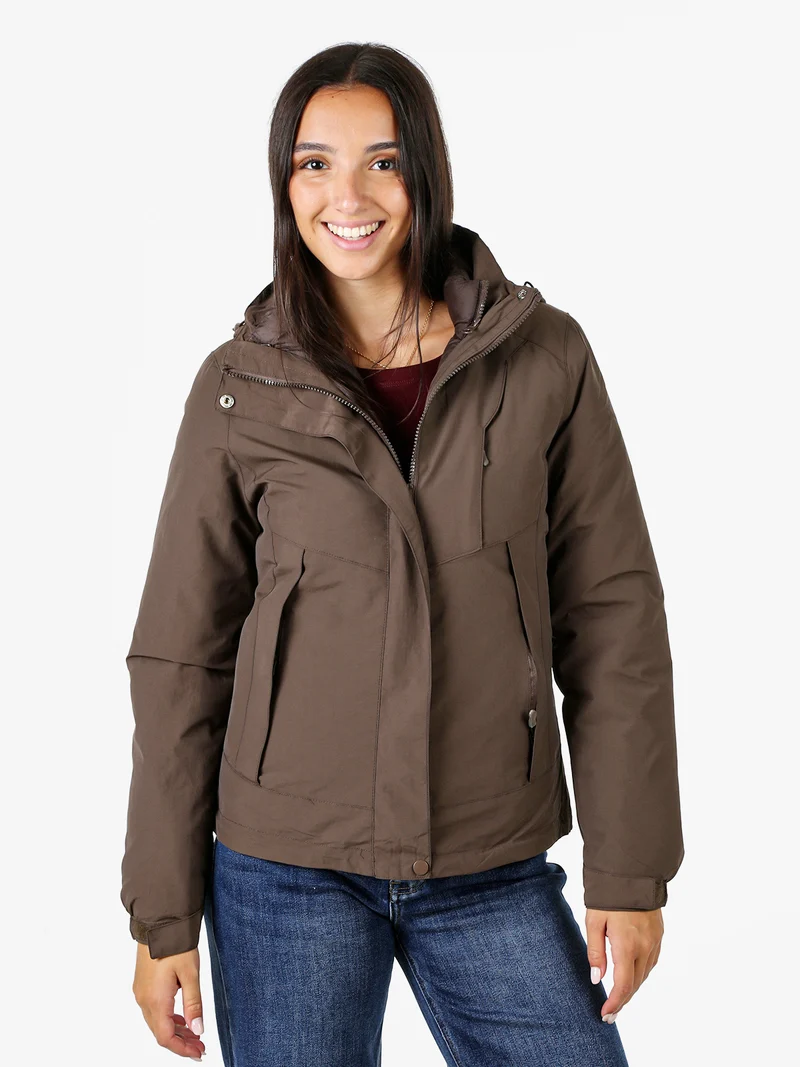 Giubbotto donna 2 in 1 con cappuccio e zip - moro
