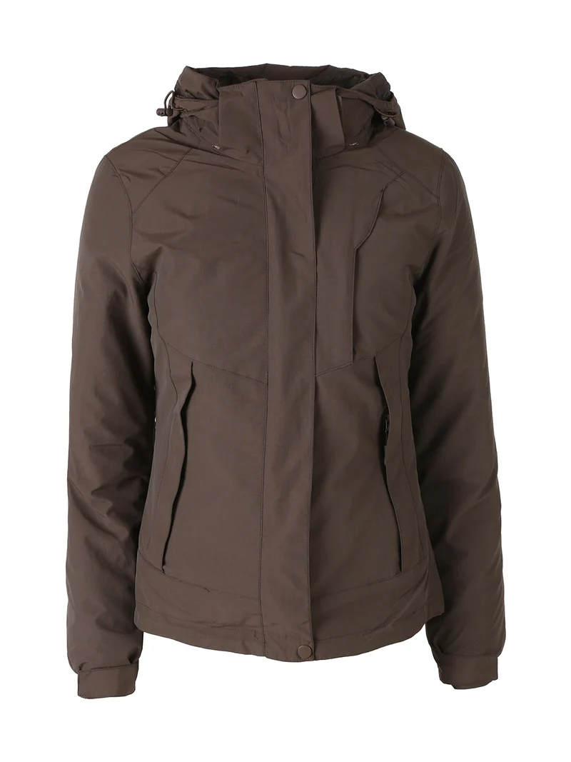 Giubbotto donna 2 in 1 con cappuccio e zip - moro
