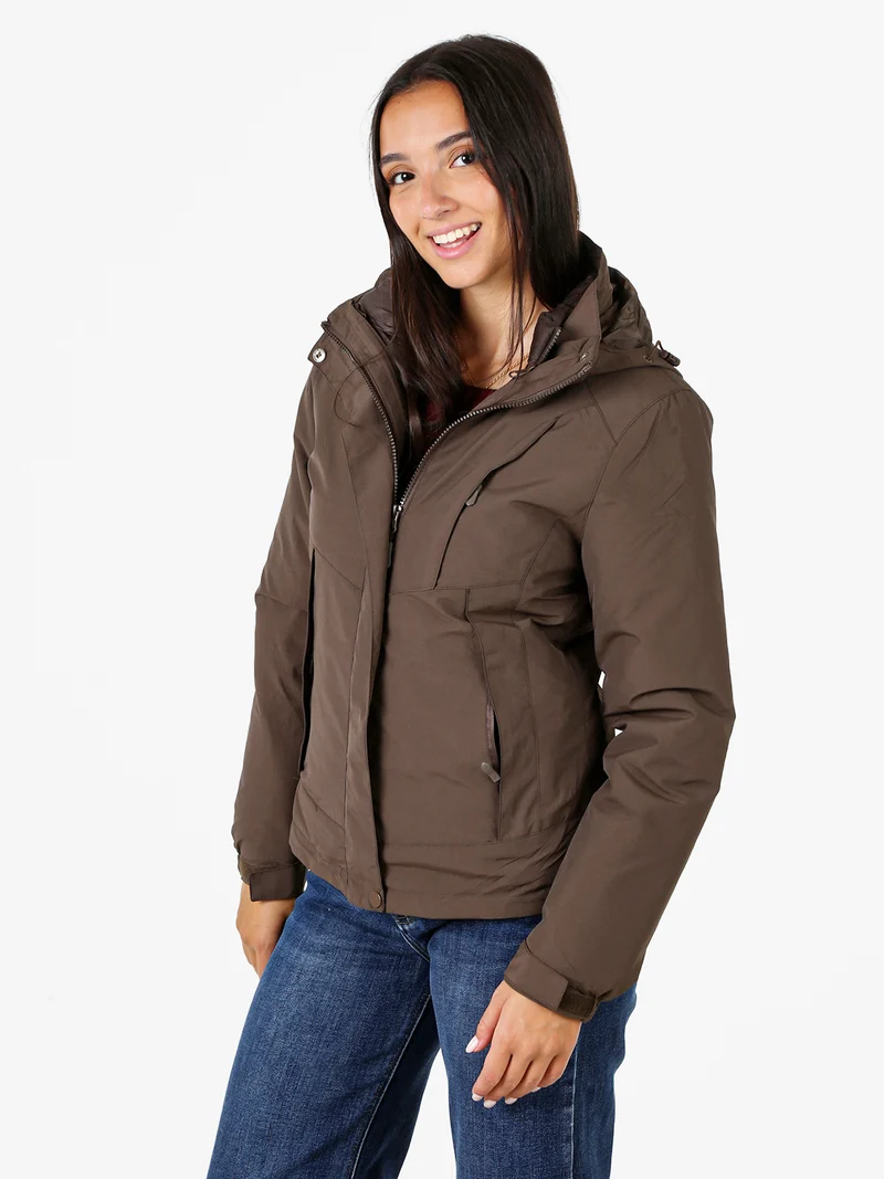 Giubbotto donna 2 in 1 con cappuccio e zip - moro