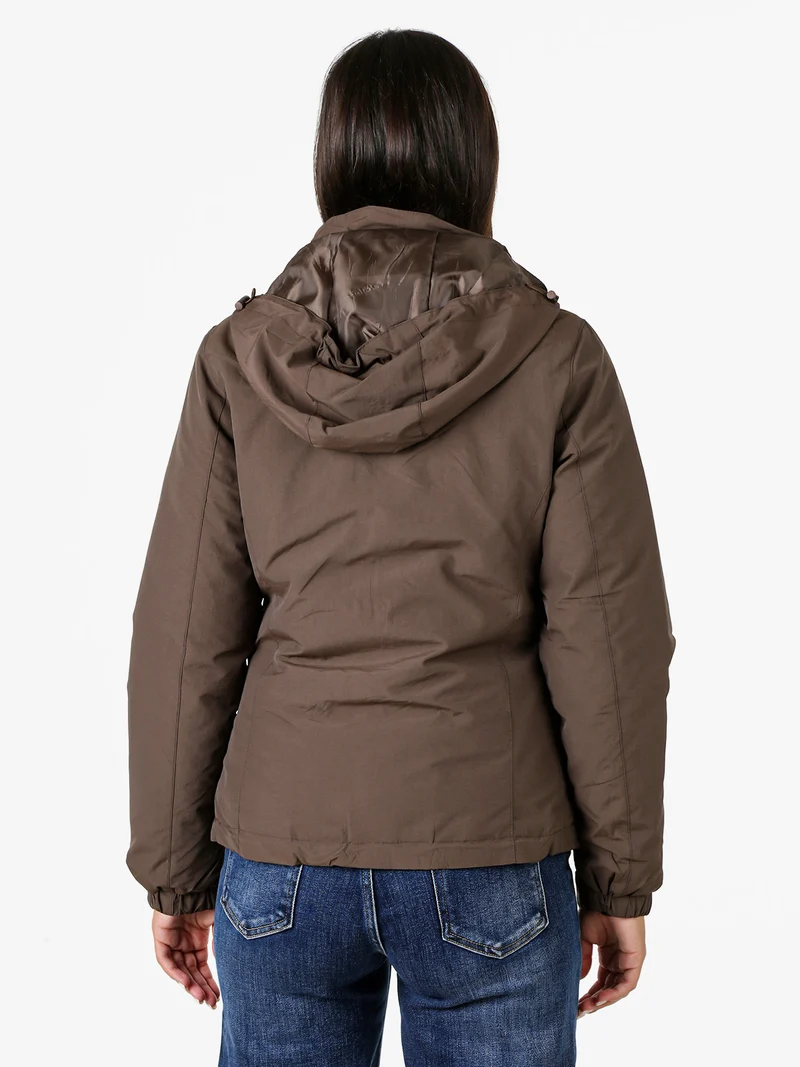 Giubbotto donna 2 in 1 con cappuccio e zip - moro