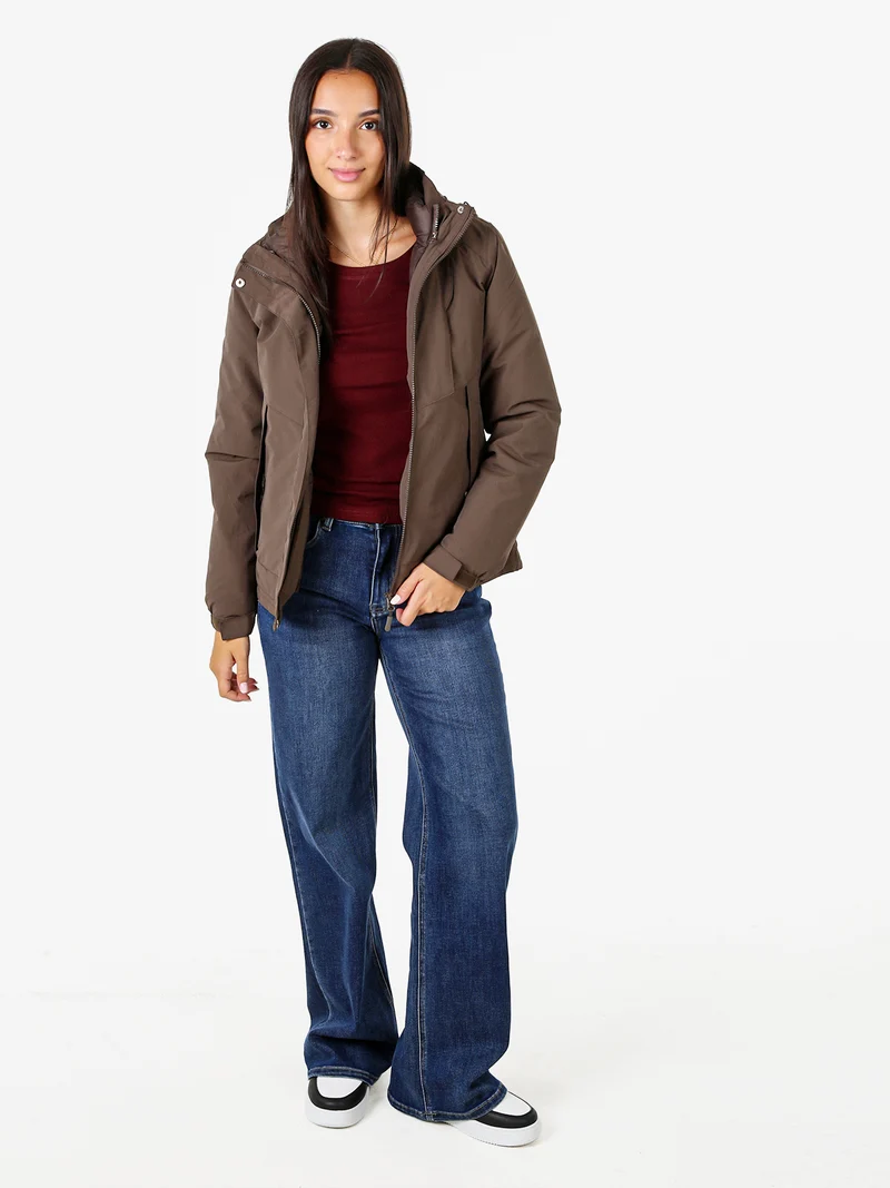 Giubbotto donna 2 in 1 con cappuccio e zip - moro