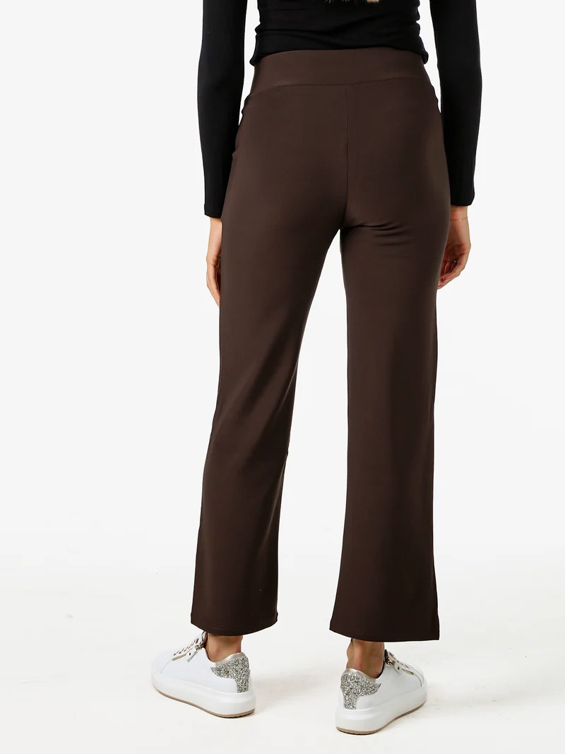 Pantaloni donna elasticizzati a vita alta con dettaglio - moro