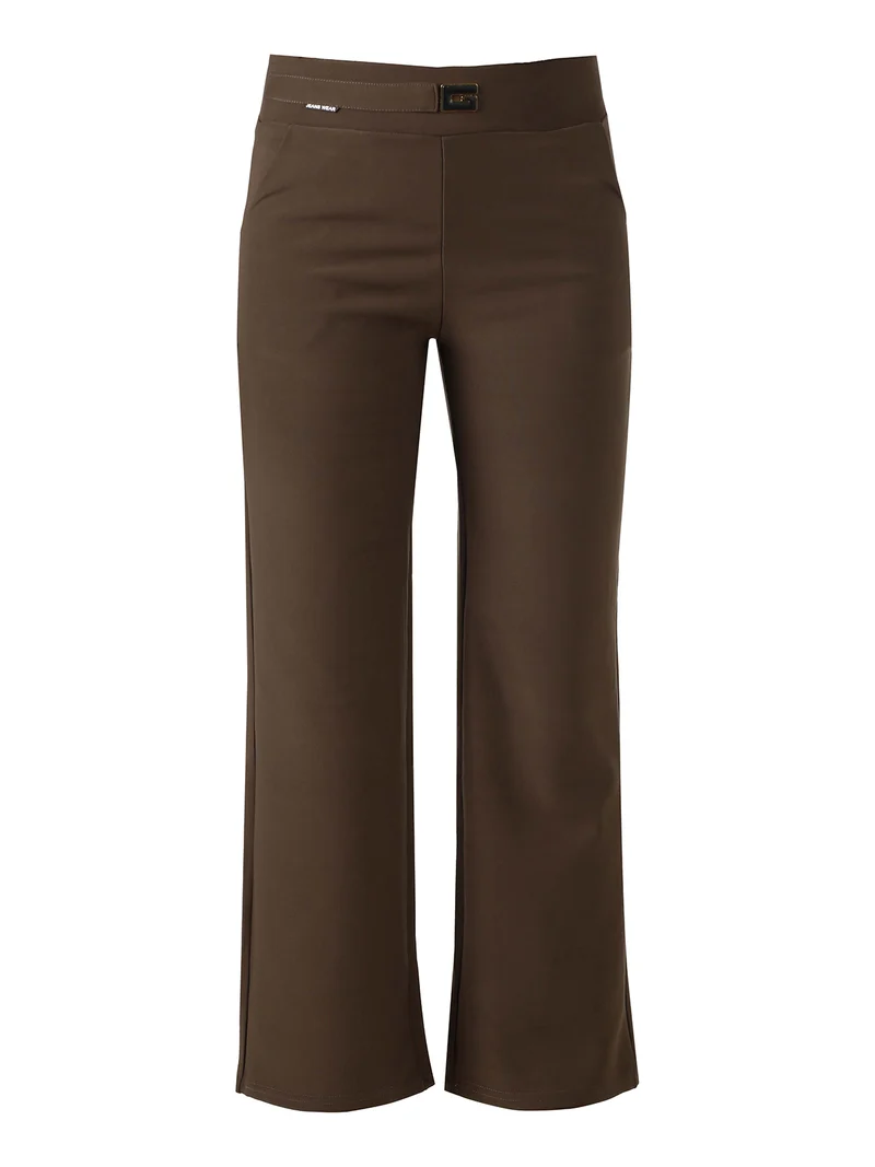 Pantaloni donna elasticizzati a vita alta con dettaglio - marrone