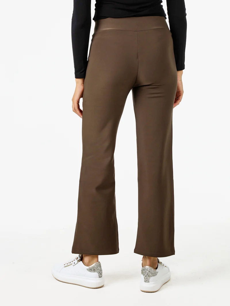 Pantaloni donna elasticizzati a vita alta con dettaglio - marrone