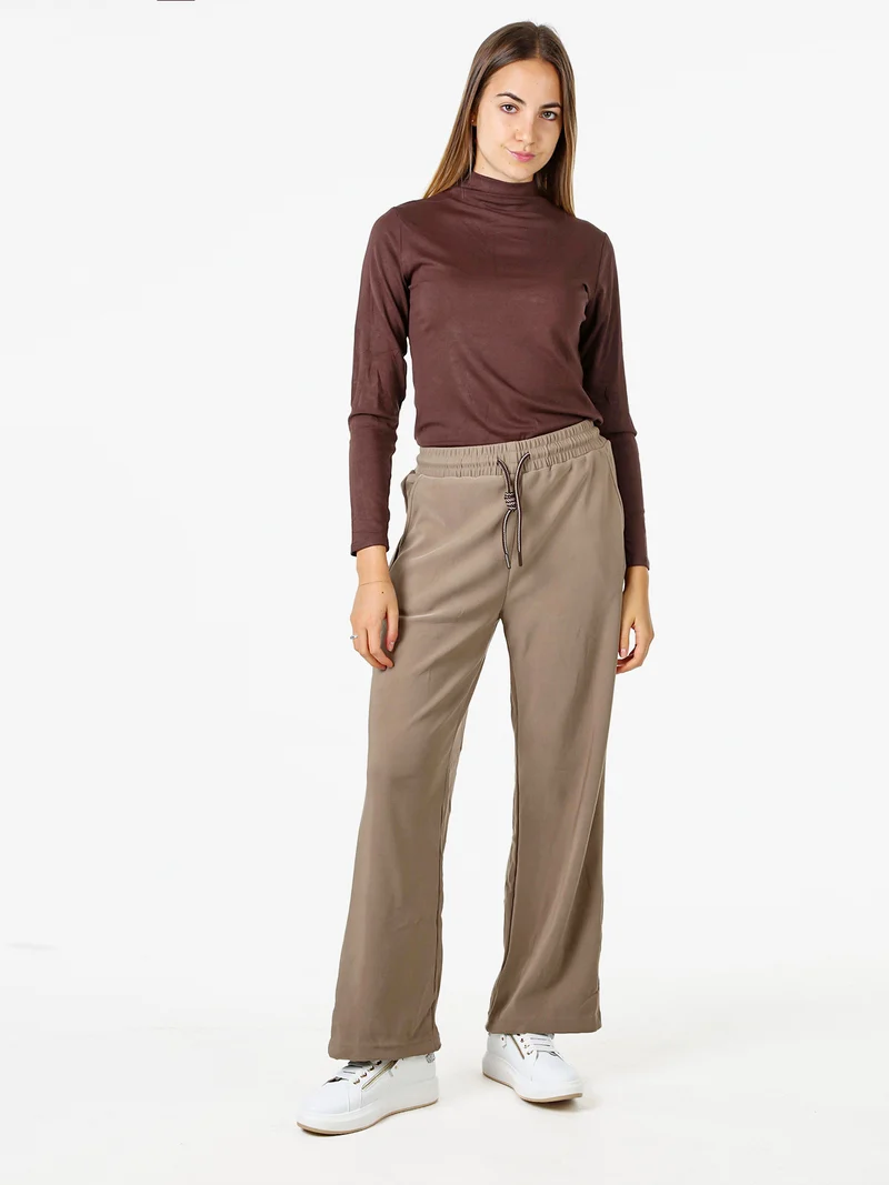 Pantaloni donna elasticizzati in tessuto tecnico con coulisse - taupe