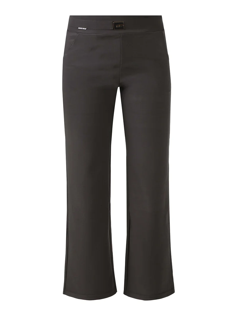 Pantaloni donna elasticizzati a vita alta con dettaglio - grigio scuro