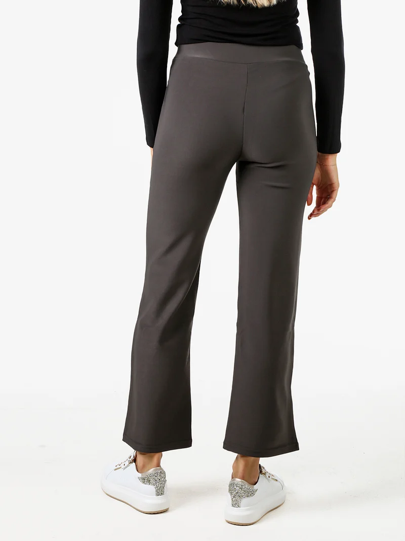 Pantaloni donna elasticizzati a vita alta con dettaglio - grigio scuro
