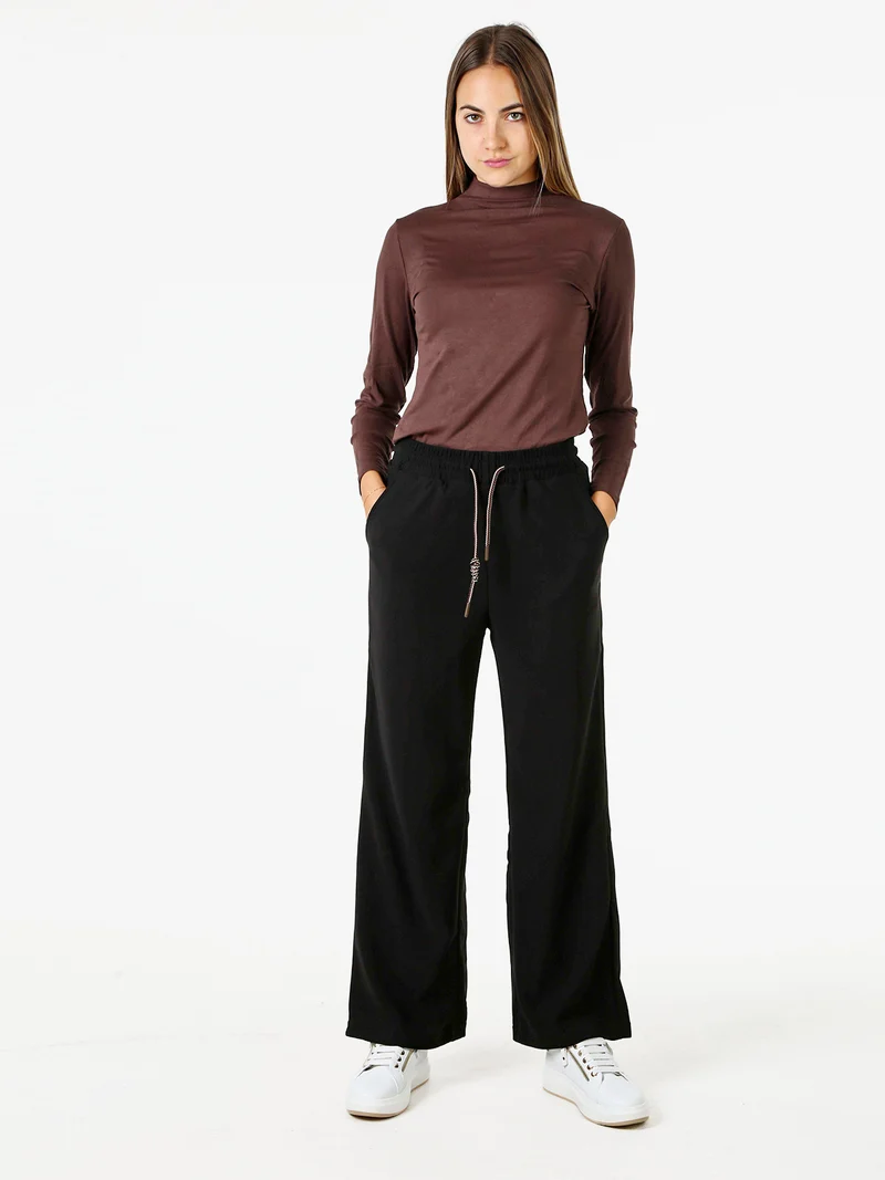 Pantaloni donna elasticizzati in tessuto tecnico con coulisse - nero