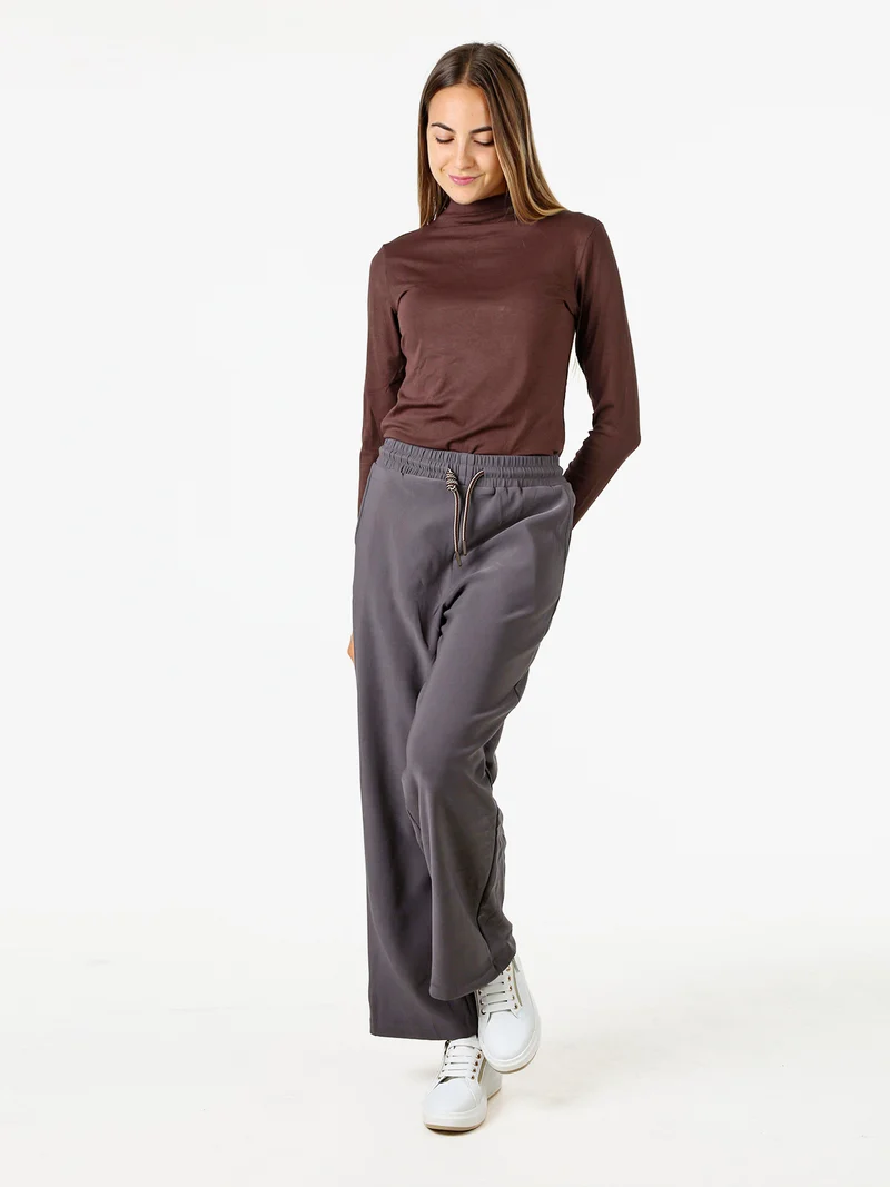 Pantaloni donna elasticizzati in tessuto tecnico con coulisse - grigio