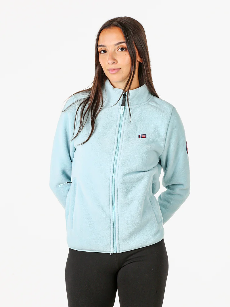 Felpa in pile da donna a collo alto con zip - azzurro