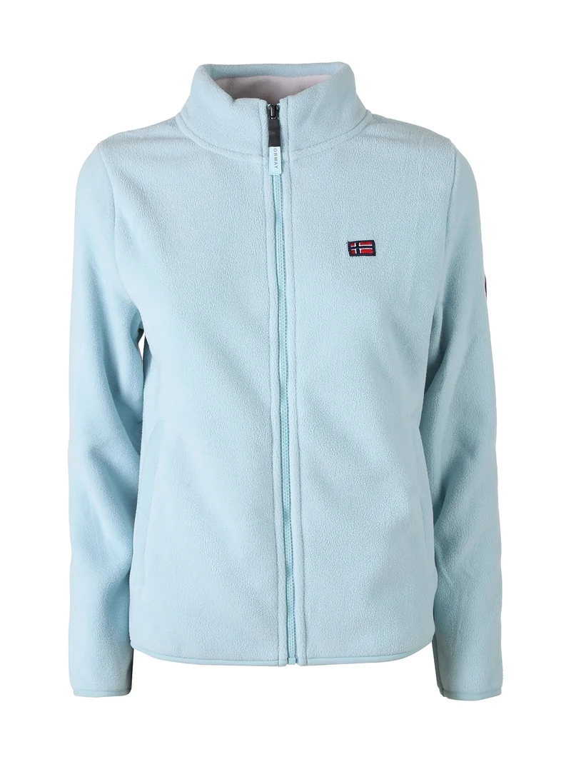 Felpa in pile da donna a collo alto con zip - azzurro