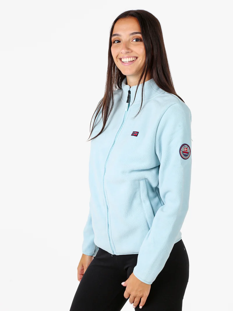 Felpa in pile da donna a collo alto con zip - azzurro