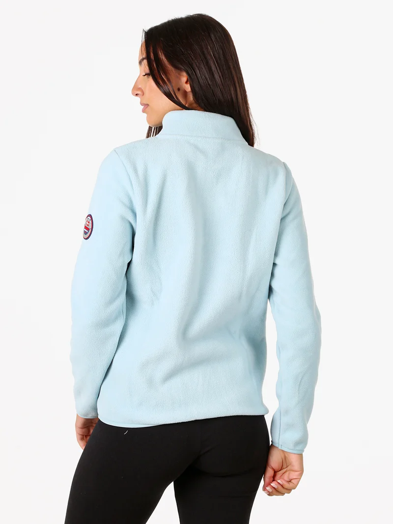 Felpa in pile da donna a collo alto con zip - azzurro