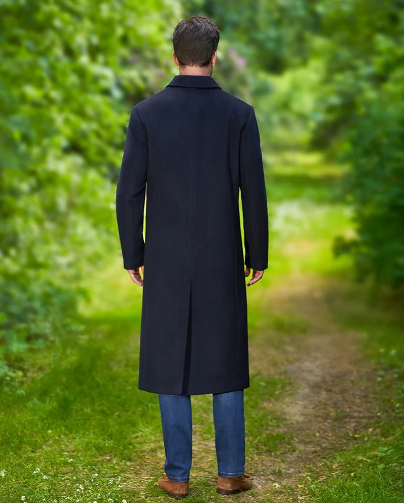 Langer Herrenmantel "Delchester" aus Woll-Kaschmir in Navy