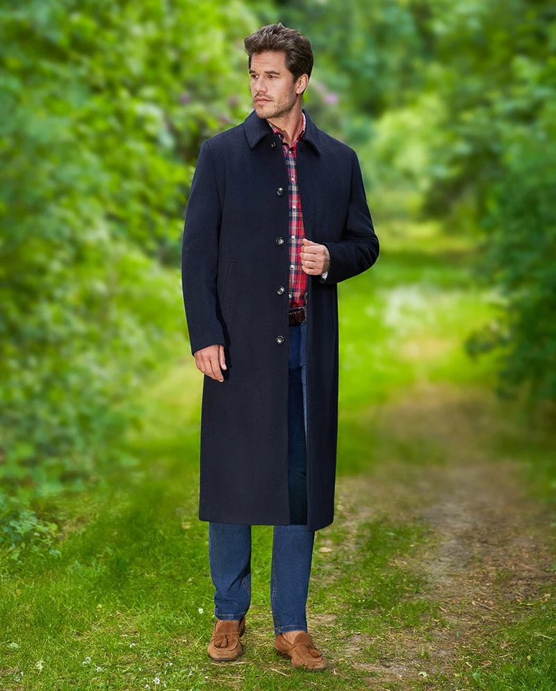 Langer Herrenmantel "Delchester" aus Woll-Kaschmir in Navy