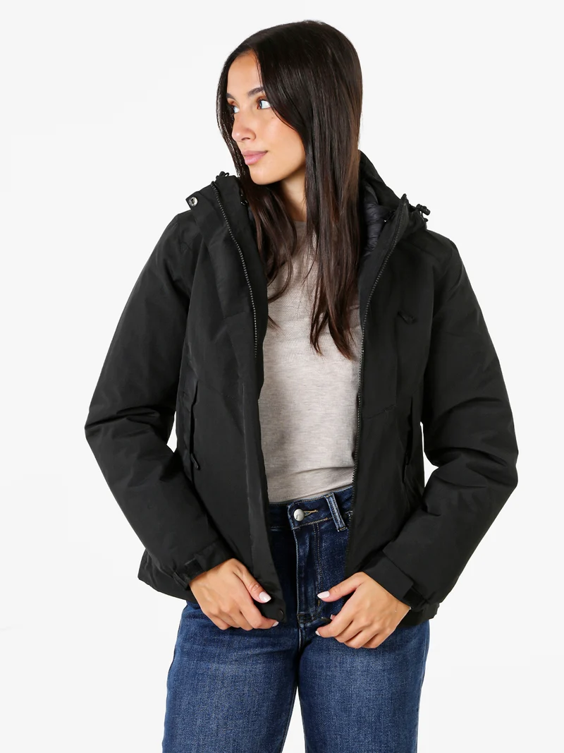 Giubbotto donna 2 in 1 con cappuccio e zip - nero