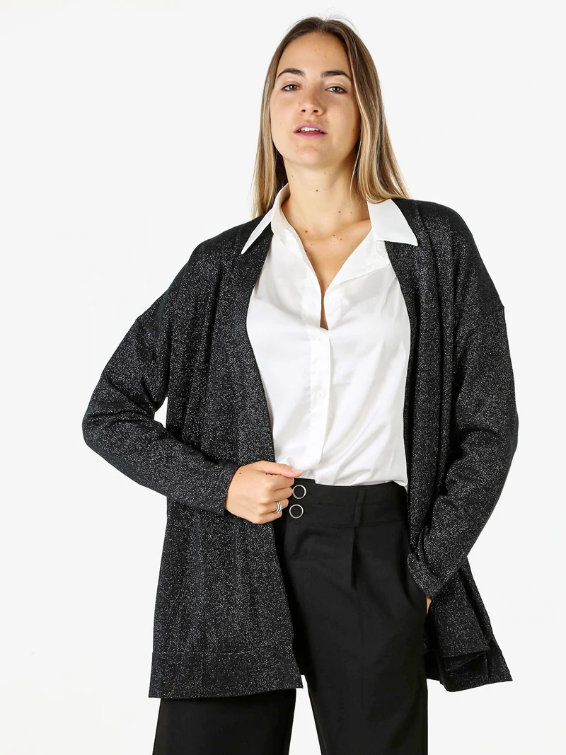 Cardigan donna in maglia lurex - nero