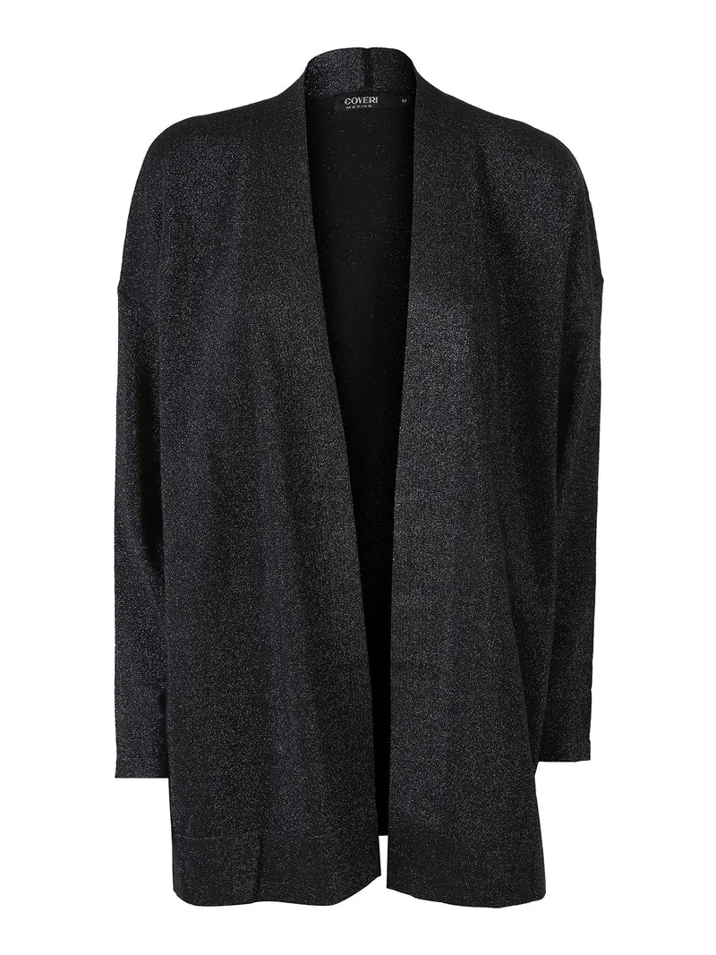 Cardigan donna in maglia lurex - nero