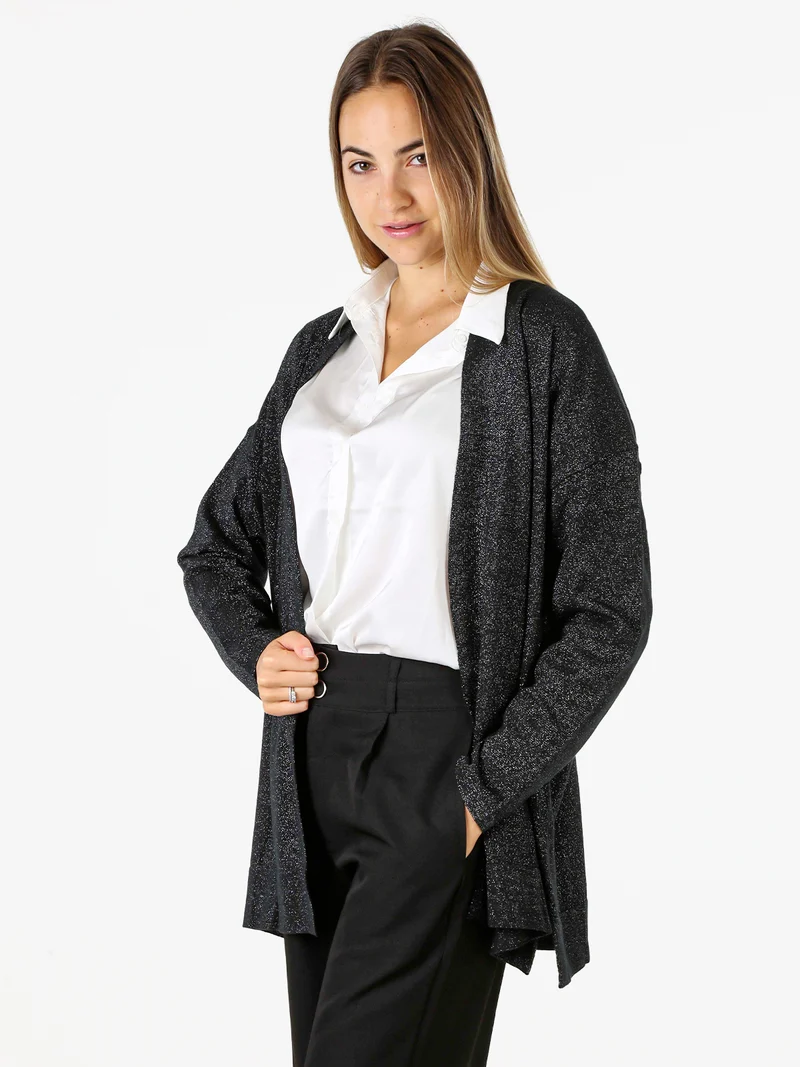 Cardigan donna in maglia lurex - nero