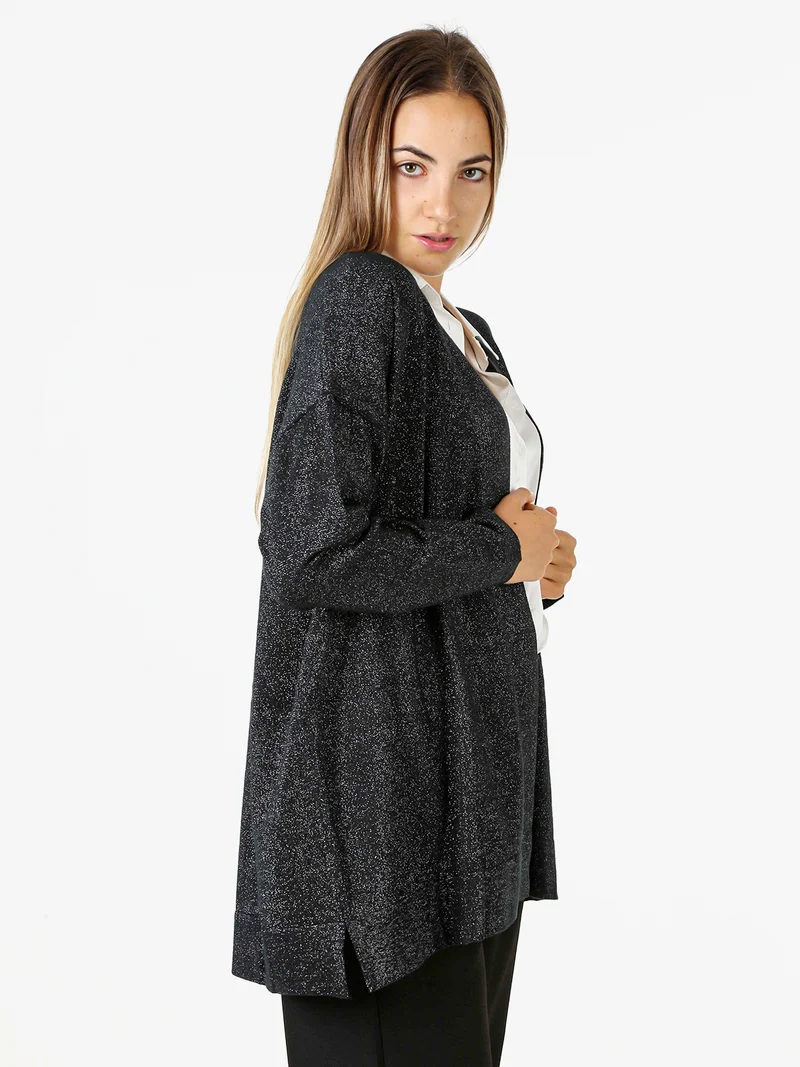 Cardigan donna in maglia lurex - nero