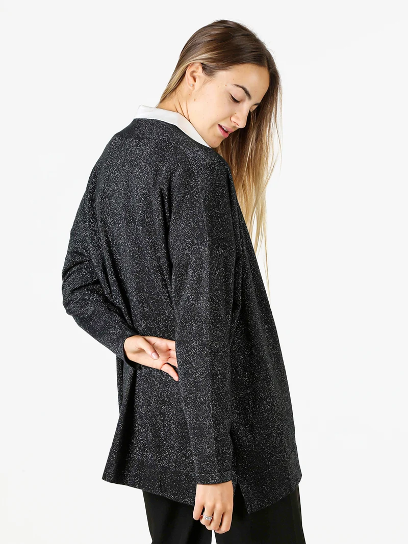 Cardigan donna in maglia lurex - nero