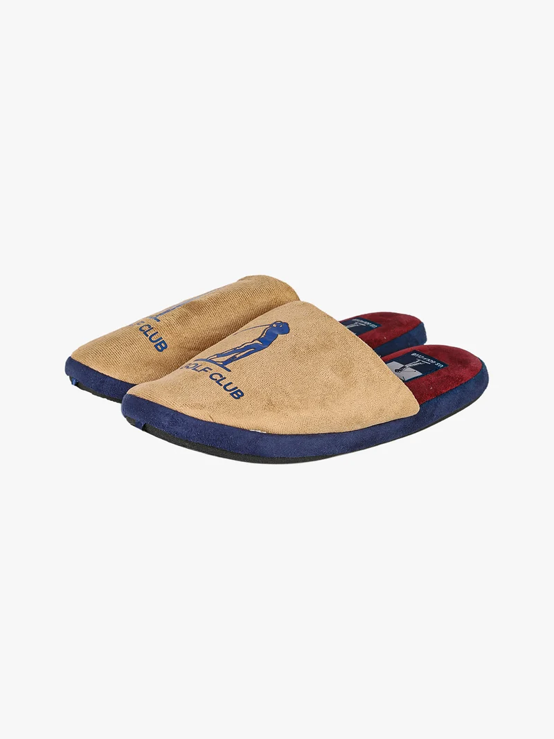 Pantofole uomo in tessuto scamosciato con logo - cammello
