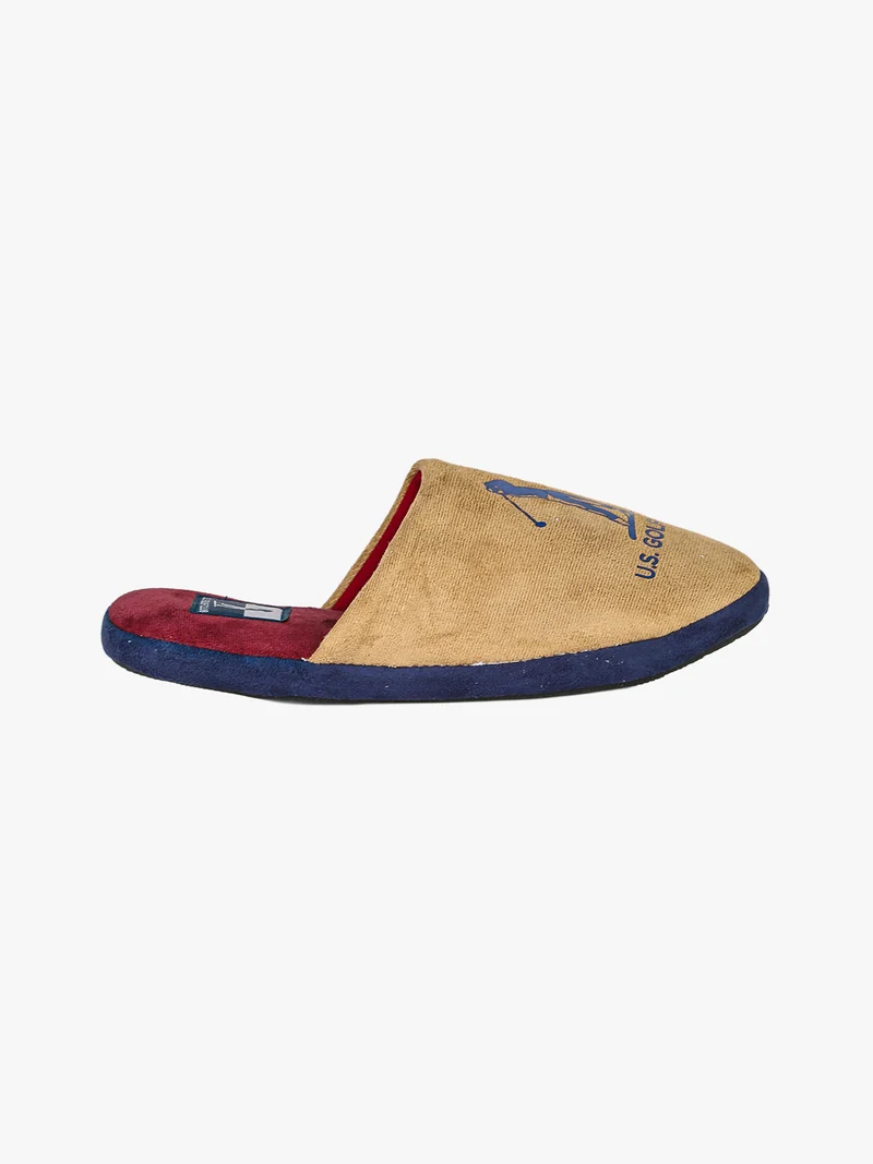 Pantofole uomo in tessuto scamosciato con logo - cammello
