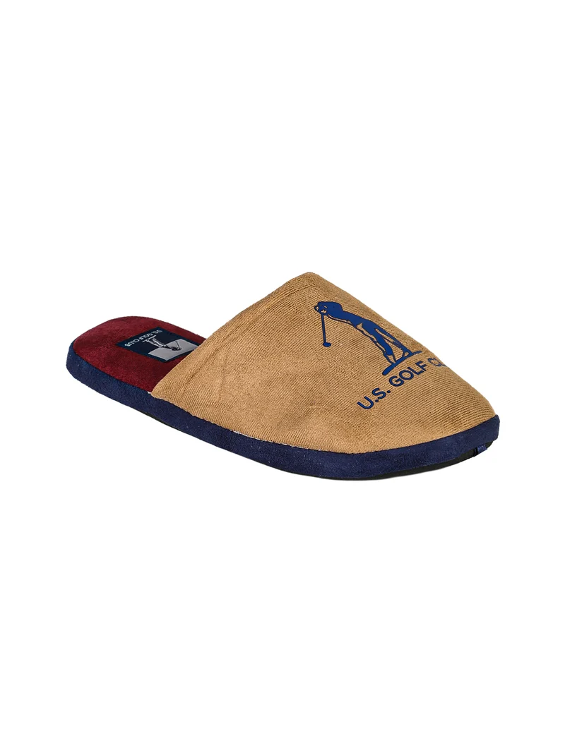 Pantofole uomo in tessuto scamosciato con logo - cammello