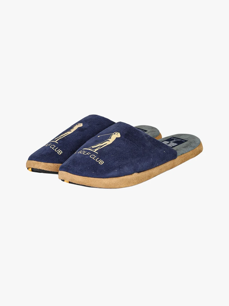 Pantofole uomo in tessuto scamosciato con logo - blu scuro