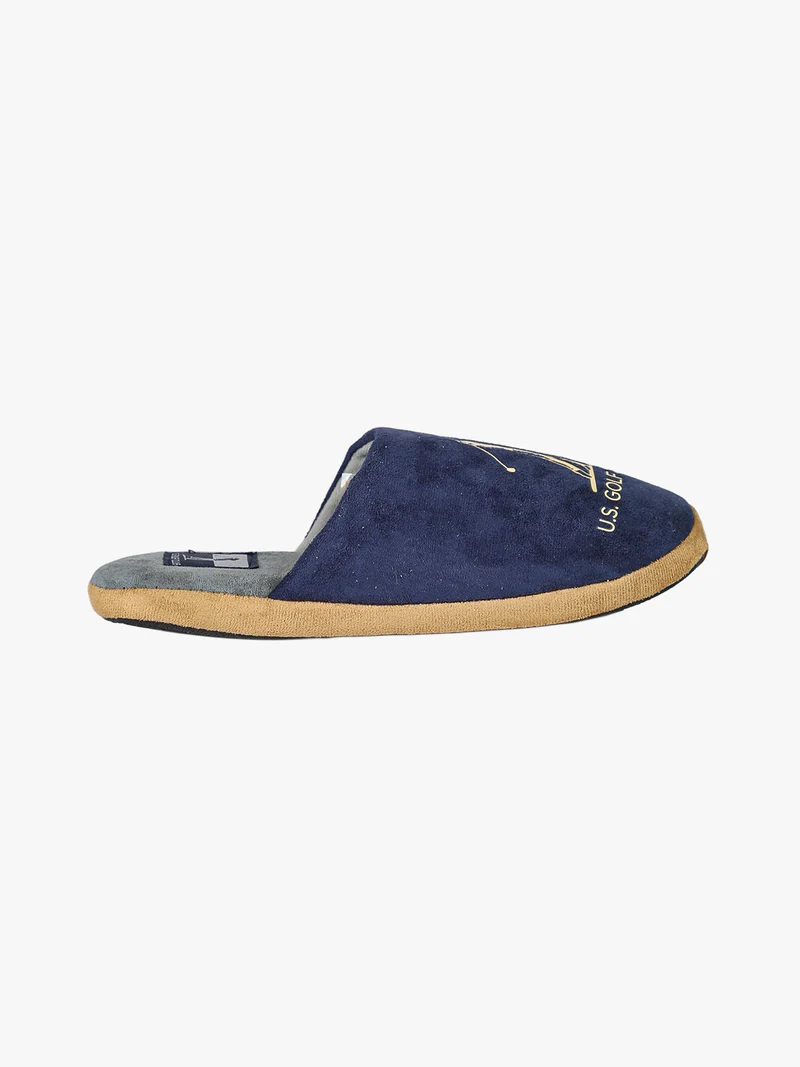 Pantofole uomo in tessuto scamosciato con logo - blu scuro