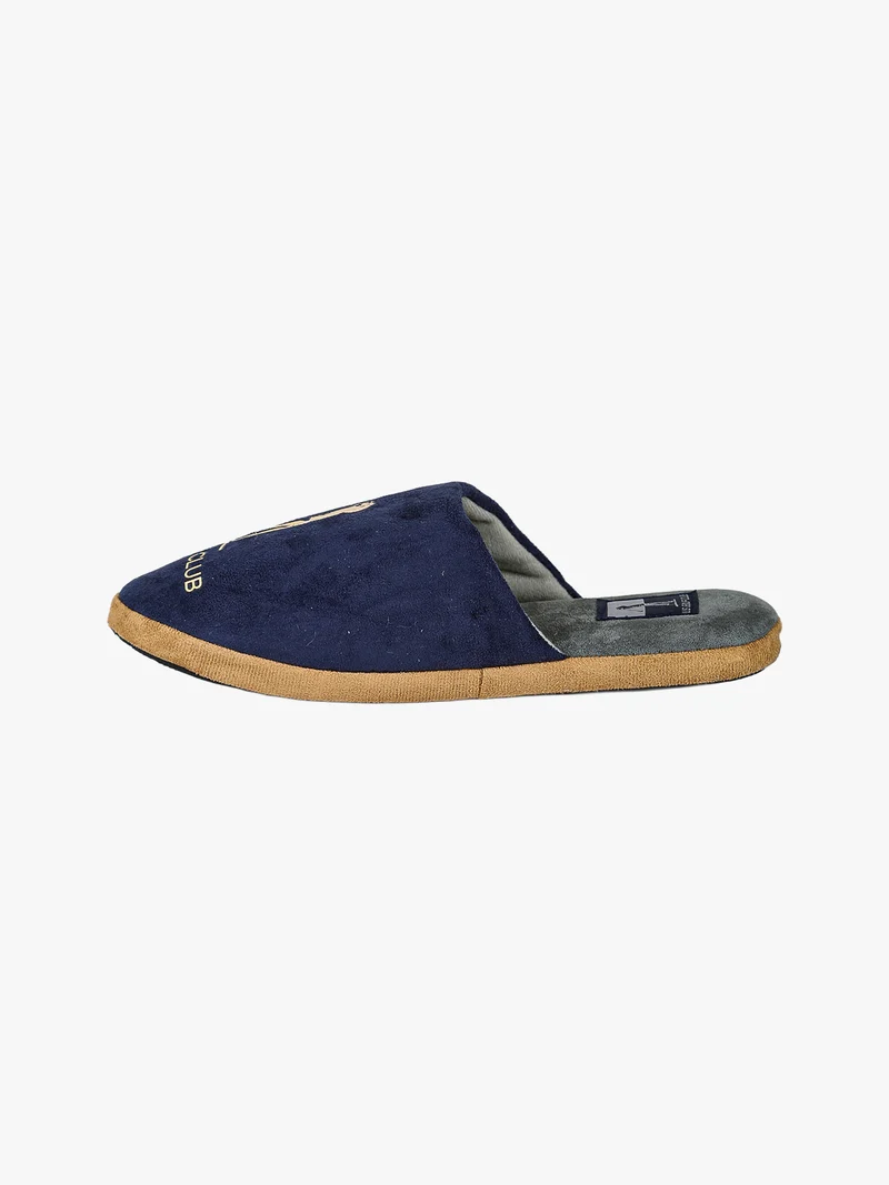 Pantofole uomo in tessuto scamosciato con logo - blu scuro