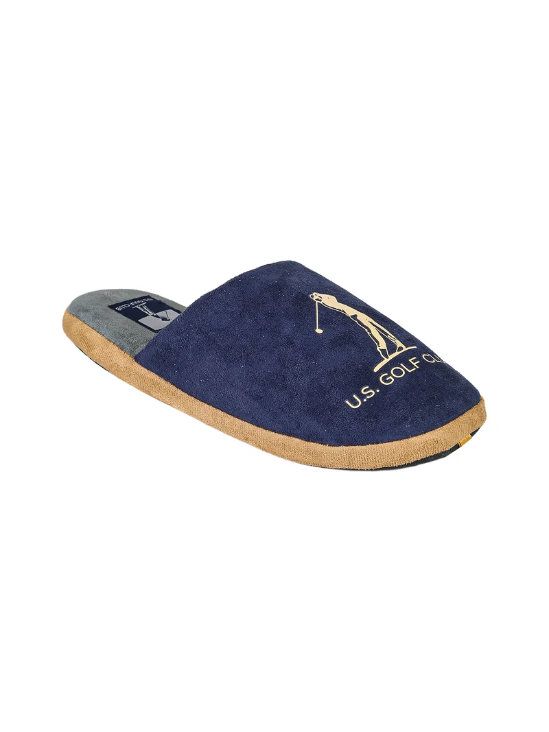 Pantofole uomo in tessuto scamosciato con logo - blu scuro