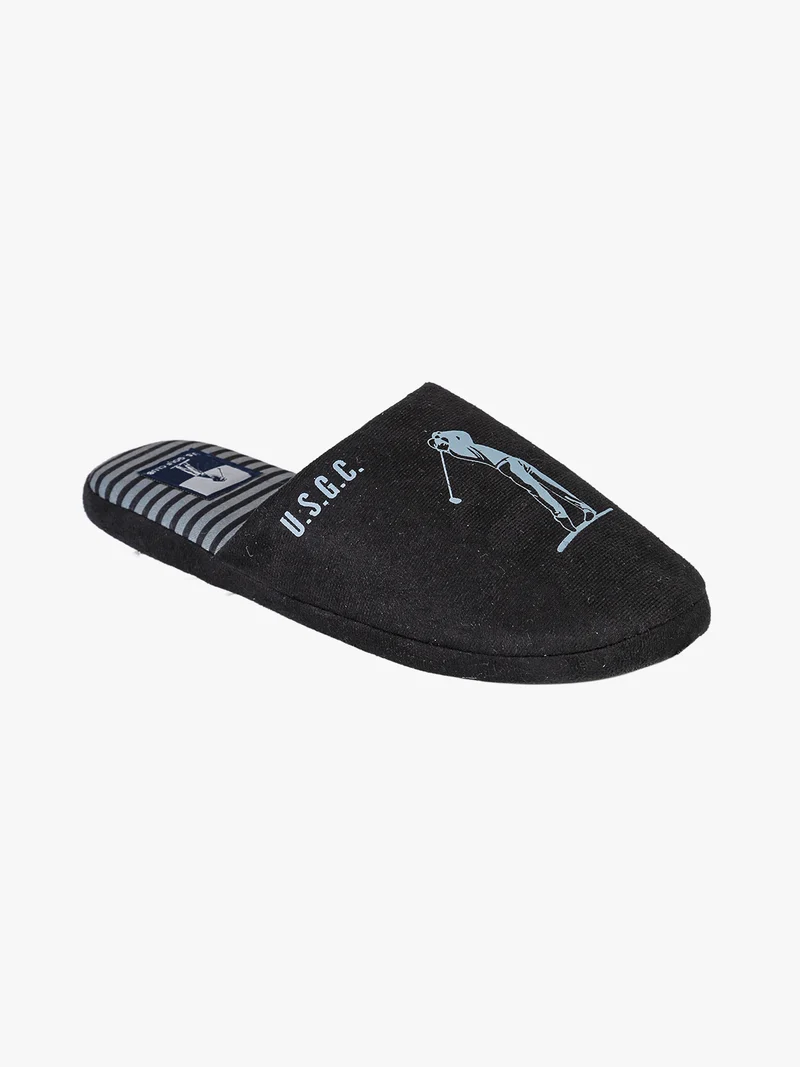 Pantofole uomo in tessuto scamosciato con logo e dettagli con stampa a righe - nero