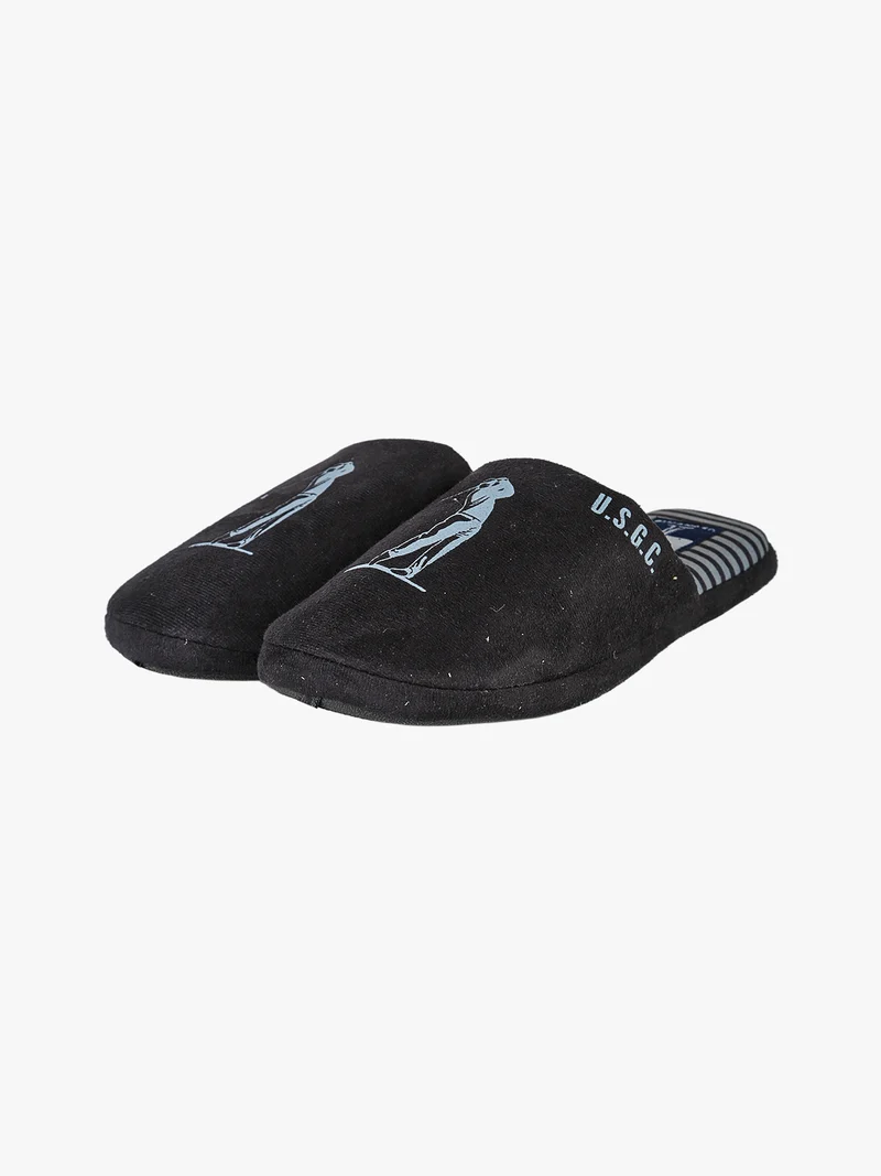 Pantofole uomo in tessuto scamosciato con logo e dettagli con stampa a righe - nero