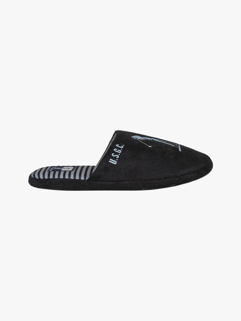 Pantofole uomo in tessuto scamosciato con logo e dettagli con stampa a righe - nero