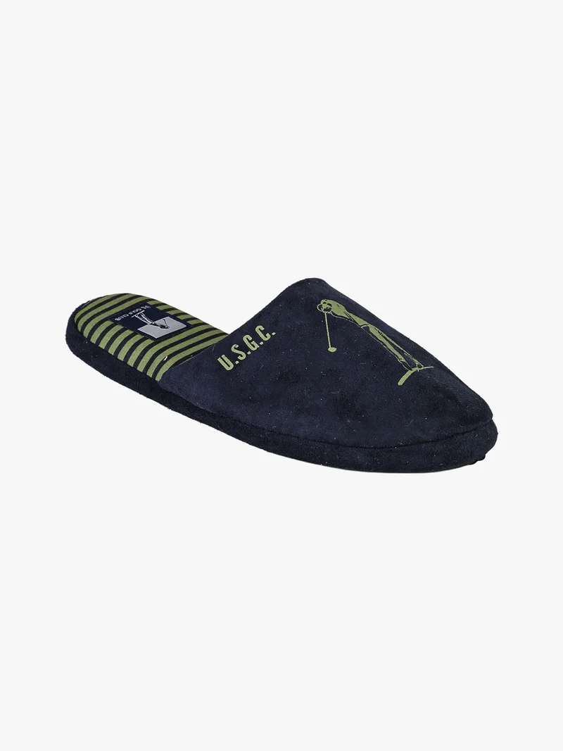 Pantofole uomo in tessuto scamosciato con logo e dettagli con stampa a righe - blu scuro