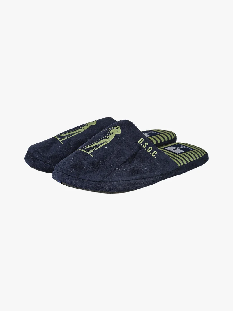 Pantofole uomo in tessuto scamosciato con logo e dettagli con stampa a righe - blu scuro