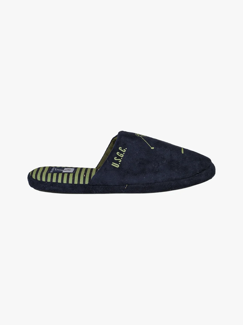 Pantofole uomo in tessuto scamosciato con logo e dettagli con stampa a righe - blu scuro
