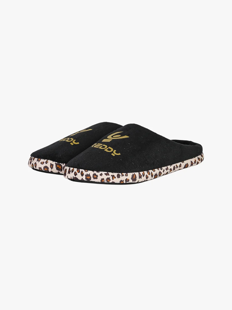 Pantofole donna in tessuto scamosciato con dettagli animalier - nero