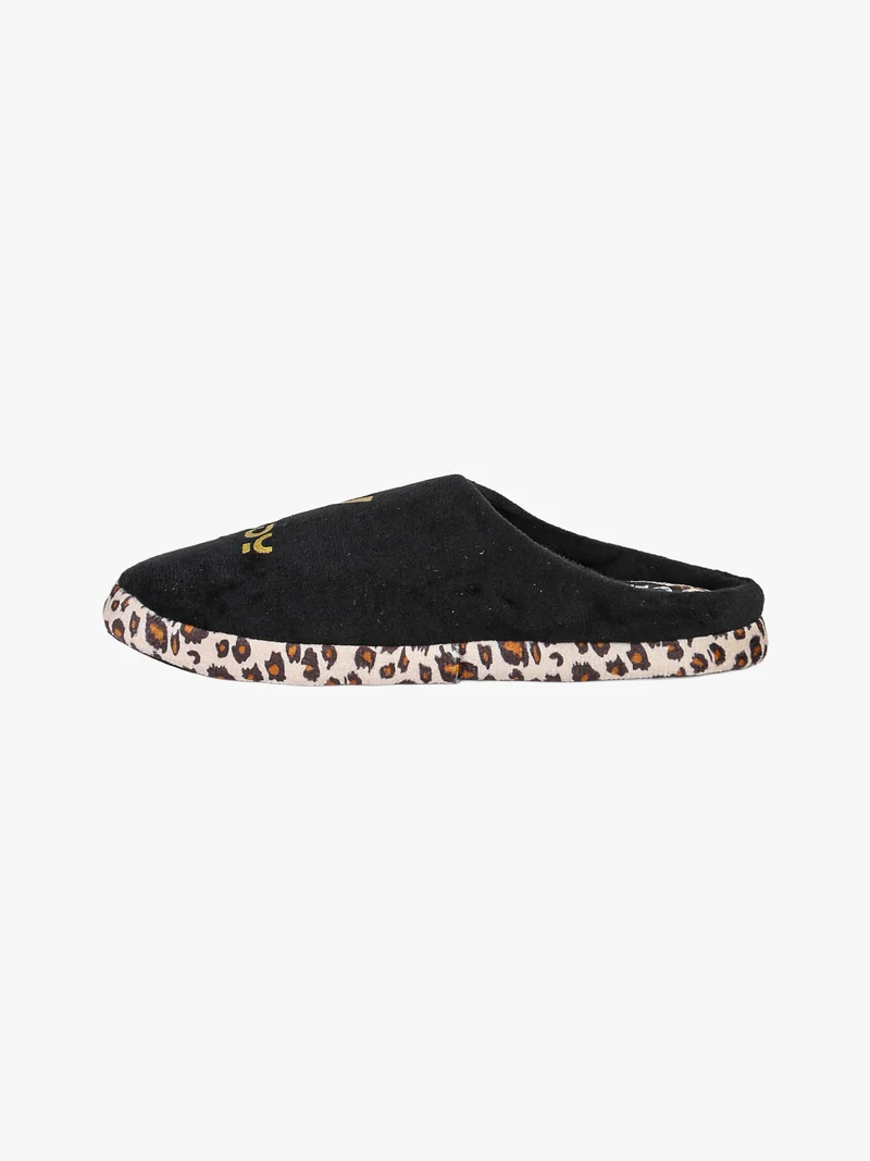 Pantofole donna in tessuto scamosciato con dettagli animalier - nero