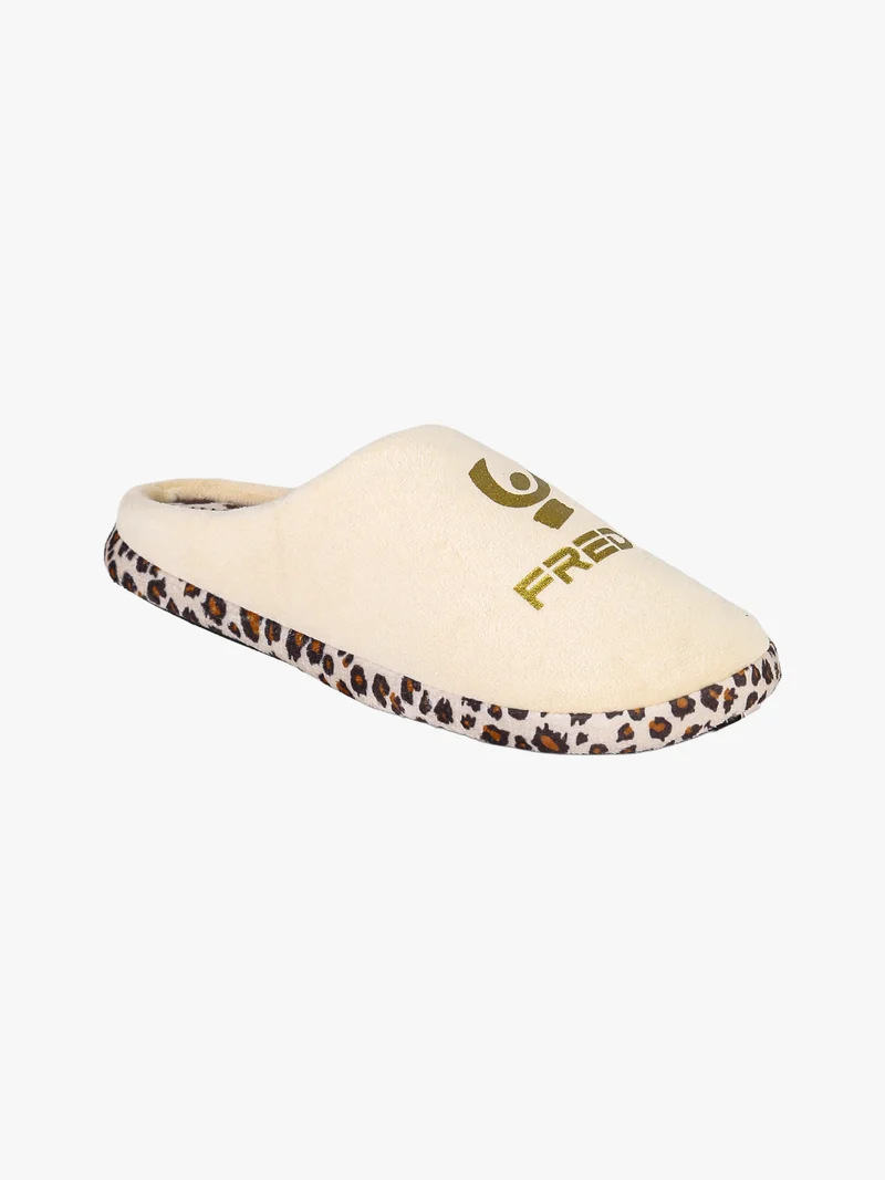 Pantofole donna in tessuto scamosciato con dettagli animalier - beige
