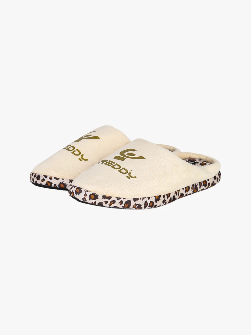 Pantofole donna in tessuto scamosciato con dettagli animalier - beige