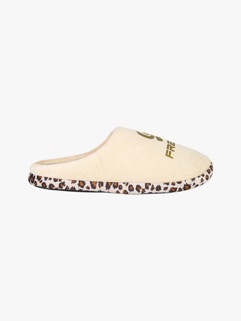 Pantofole donna in tessuto scamosciato con dettagli animalier - beige