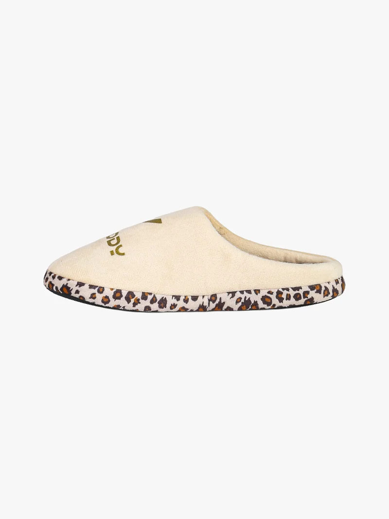 Pantofole donna in tessuto scamosciato con dettagli animalier - beige
